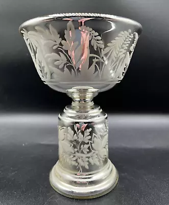 Bohemian Mercury Glass Pedestal Goblet With Floral & Leaves Design 7 1/2  • $122.49