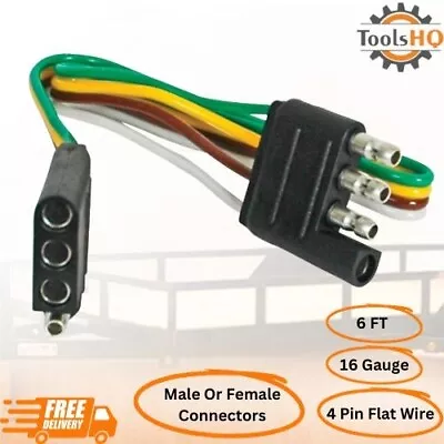 4 Way Flat Wire Trailer Pin Connector Extension Light Wiring Harness 16 AWG 6 FT • $12.69