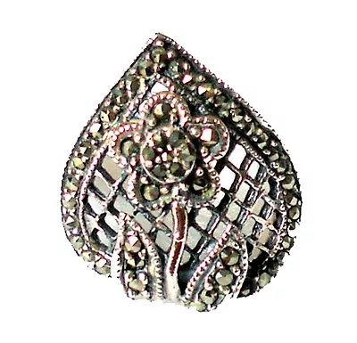 (Size 678) MARCASITE FLOWER RING Intricate Lattice Detail .925 STERLING SILVER • $15