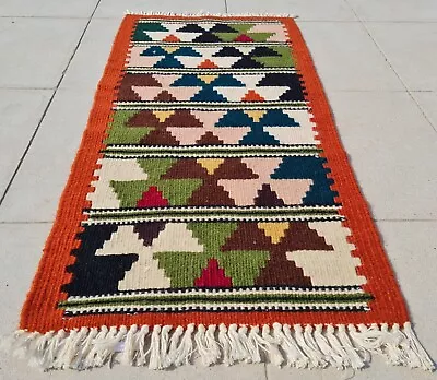 Authentic Hand Knotted Vintage Turkish Kilim Kilim Area Rug 2.6 X 1.3 Ft • $29.99