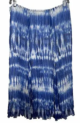 Ruby Rd Womens Lined Boho Maxi Skirt Size 16 XL 1X Blue Tie-Dye Pleated - RB • $18.50