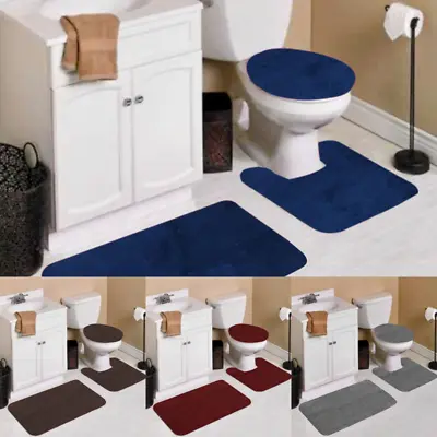 New Beautiful Bathroom Set Banded Bath Mat Countour Rug Lid Cover #7 4 Styles  • $18.06