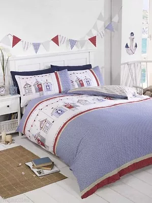 Summer Beach Hut Duvet Quilt Cover Bedding Set And Pillowcases Double King • £12.95