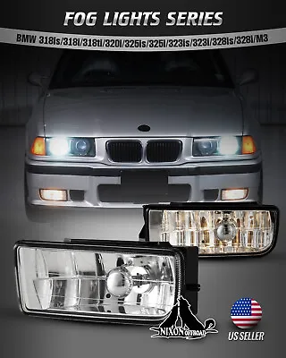 For 92-99 BMW 3 Series E36 M3 Driving Fog Lights Clear Glass Lens Pair Lamps Set • $34.99