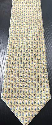 Vineyard Vines Mens Silk Tie Golfer Golfing Tee Print Yellow Silk 3.75” X 58” • $16.99