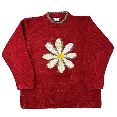 £71.99 • Buy Pachamama Hand Knit Jumper Made In Nepal Daisy Wool Red Womens Medium