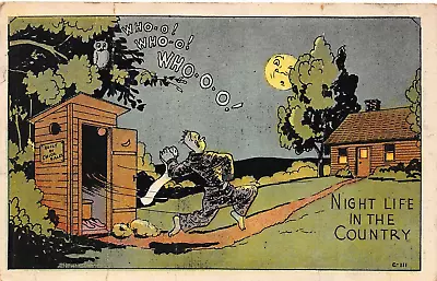 Night Life In The Country Man Running Out Of Outhouse Vintage Comic Postcard  • $4