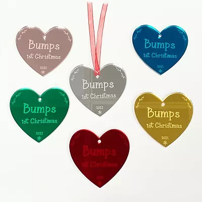 Bump First Christmas Bauble Tree Heart Decoration Mirror Pregnancy Reveal Gift • £4.99