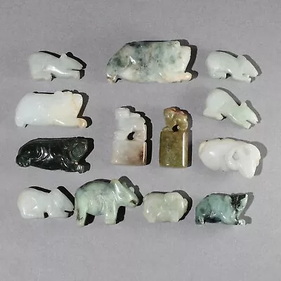 $3.25 • Buy 13Pc Vintage Chinese Carved Jadeite Jade Animal Toggles Pendants Group Lot #10