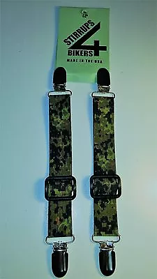 Stirrups 4 Bikers .. Motorcycle Rider Pant Clips Bungee Clamps.... Digital Camo • $19.99