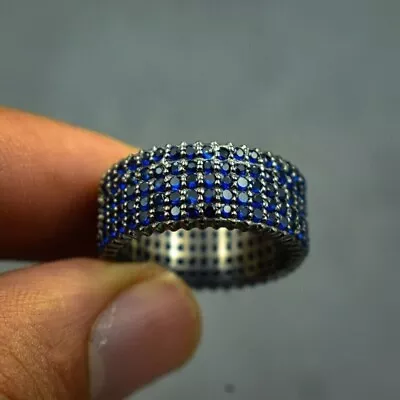 2.50 Ct Round Lab Created Sapphire Pinky Wedding Band Ring 14k Black Gold Plated • $129.99