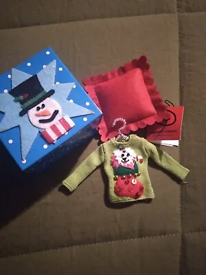 Michael Simon Ornament Box Pillow Hanger Puppy In Stocking Sweater Collector • $35