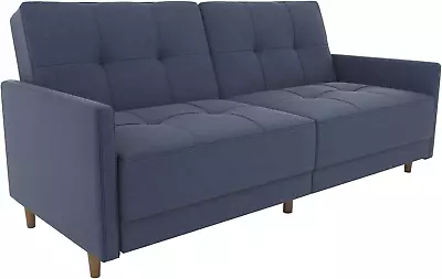 Sprung Seat Sofa Bed Wood Navy Linen UK Cheap • £619.15