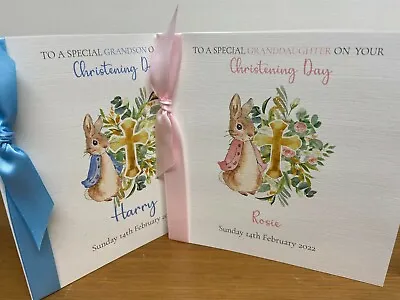 Personalised Christening/Naming Day/Baptism Card Cross Peter Rabbit/Beatrix  • £4.95