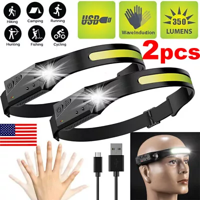 2PCS LED Headlamp Waving Sensor Head-mounted Light Work Light Bar Head Band Lamp • $8.78