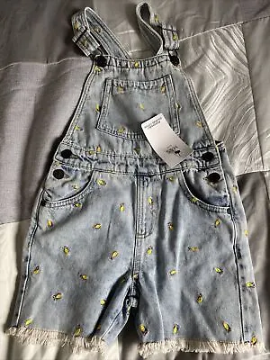 £8.99 • Buy BNWT M&S GIRLS DENIM EMBROIDERED SHORT DUNGAREES AGED 7-8 Yesrs
