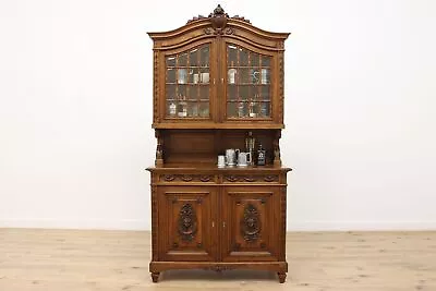 Renaissance Antique Walnut Bar Cabinet Cupboard Cherubs #45462 • $3160