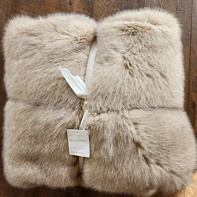 Pottery Barn Faux Fur Mink Oversized Throw Blanket Tipped Taupe New 60x80 • $197.99
