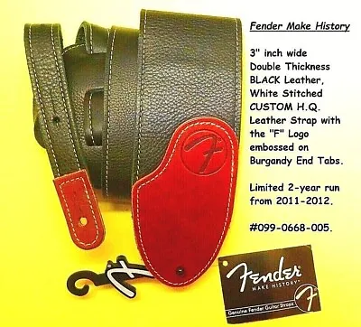 Fender 3  WIDE Black Leather GUITAR Strap • $53.95