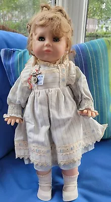 Vintage 1986 Max Zapf Creation West Germany Vinyl Doll 19  Stripe Pinafore/Dress • $29.99