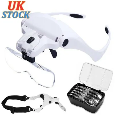 LED Jewelers Head Headband Magnifier Illuminated Visor Magnifying Glasses Loupe • £10.99