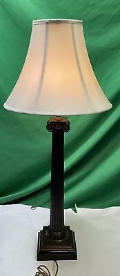 Vintage Metal Column Table Lamp With Shade 32” Tall Brown Color • $150