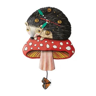 Allen Wall Clock With Pendulum - Hedgehog On Mushroom With Butterfly • $74