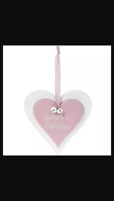 Baby Girl First Christmas Gift  - Baby's 1st Christmas Pink Heart Plaque • £2