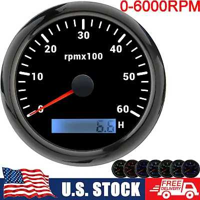 85mm Black 7 Colors LED Tachometer Gauge 0-6000RPM For Car Boat Truck US STOCK   • $29.93