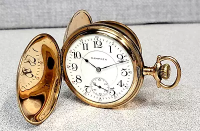 1916 Hampden Grade 98 17j 16s Double Hunter Pocket Watch Gold Filled Parts • $289.99