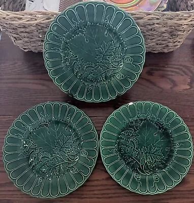 3 Antique Regal And Sanejouand French Majolica Plates Green Leaf Unsigned “Read” • $47.43