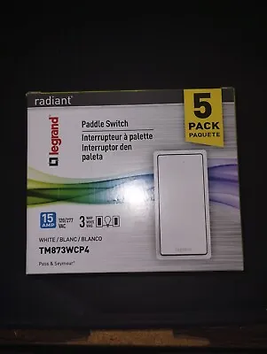 Lot Of 5  White Paddle Switches  Legrand P&S Radiant 15 Amp 3 Way Capable • $11.99