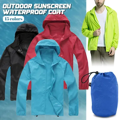 Mens Cycling Waterproof Rain Coat Jacket Hi Visibility Running Full Sleeve Top • $21.44