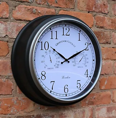 Garden Wall Clock Station  Thermometer Hygrometer Indoor Outdoor Arabic 45cm • £24.95