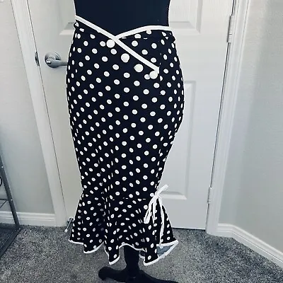 🕶️New! Vintage Style Black Polka Dot Button Fishtail Skirt Size Small (4) • $29.97