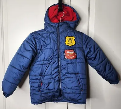 Vintage DISNEY STORE Cars Lightning McQueen Blue Puffer Rd Fleece Jacket Boys 5T • $30