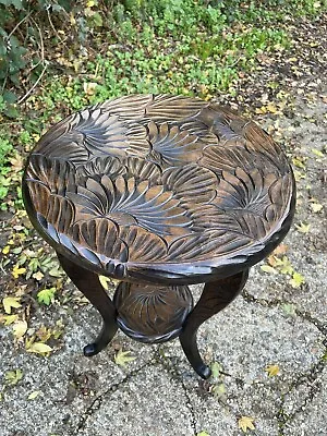 Liberty London Sunflower Carved Japanese Round 2 Tier 3 Legged Side Table C1905 • £255