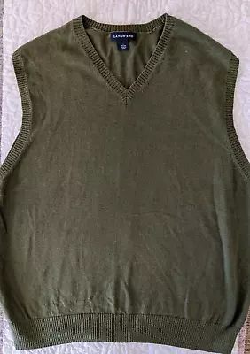 Land's End Mens Cotton & Cashmere 85/15 Sweater Vest Green LARGE 42-44 • $17.95