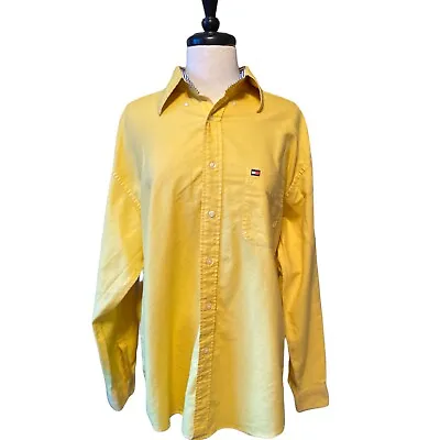 VTG 90s Tommy Hilfiger Flag Logo Yellow Long Sleeve Button Up Shirt Sz L Preppy • $16.99