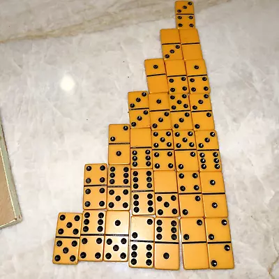 $88 • Buy Gorgeous Vintage Dark Butterscotch Bakelite Complete Set (28) Dominos W/ Org Box