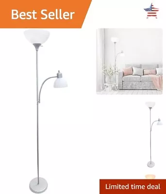 Floor Lamp With Reading Light - Adjustable Arm 3-Way Energy Efficient - Silver • $59.99