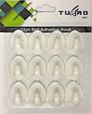 Pack Of 12 Stick On Hook Self Adhesive Hanger Oval White Plastic Hook Coat Peg  • £2.99