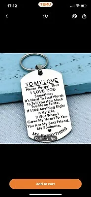 To My Love Keychain Gift For Husband Wife Anniversary Valentines Key Ring • £2.99