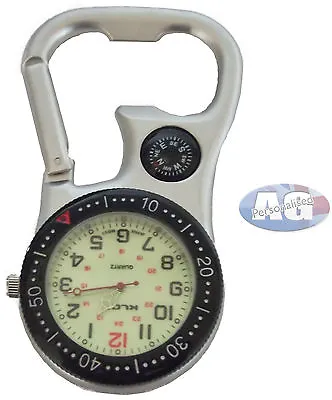 Silver Carabiner Sprung Paramedic Doctors Nurses Sport Style Fob Watch Compass  • £15.95