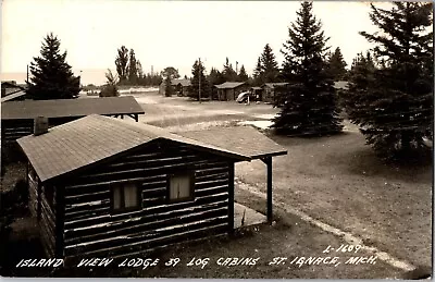 St. Ignace Michigan Log Cabins Vintage RPPC Real Photo Postcard • $9.51