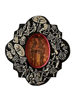 Mexican MILAGROS Plaque VIRGIN GUADALUPE Frame With Charms ExVotos • $29.40