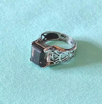 Solid Sterling Silver 925 Natural Smoky Quartz Open Work Ring Size 4.5 Vtg • $30.45