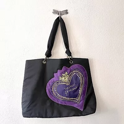 Vera Wang Princess Sequin Heart Handbag Shoulder Tote Bag Black Purple • $19.99