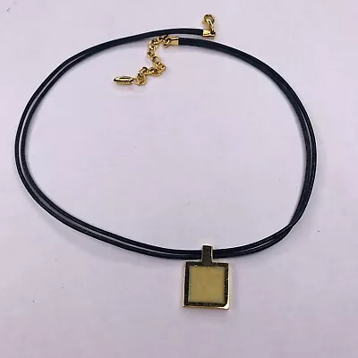 Misaki Mother Of Pearl Soft Leather Cord Necklace W/ Square Gold Pendant 15”-17” • $51.35