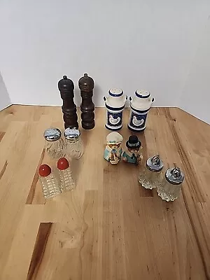 Vintage Salt And Pepper Shakers Ceramic Glass Wood Variety Lot Of 6 • $15